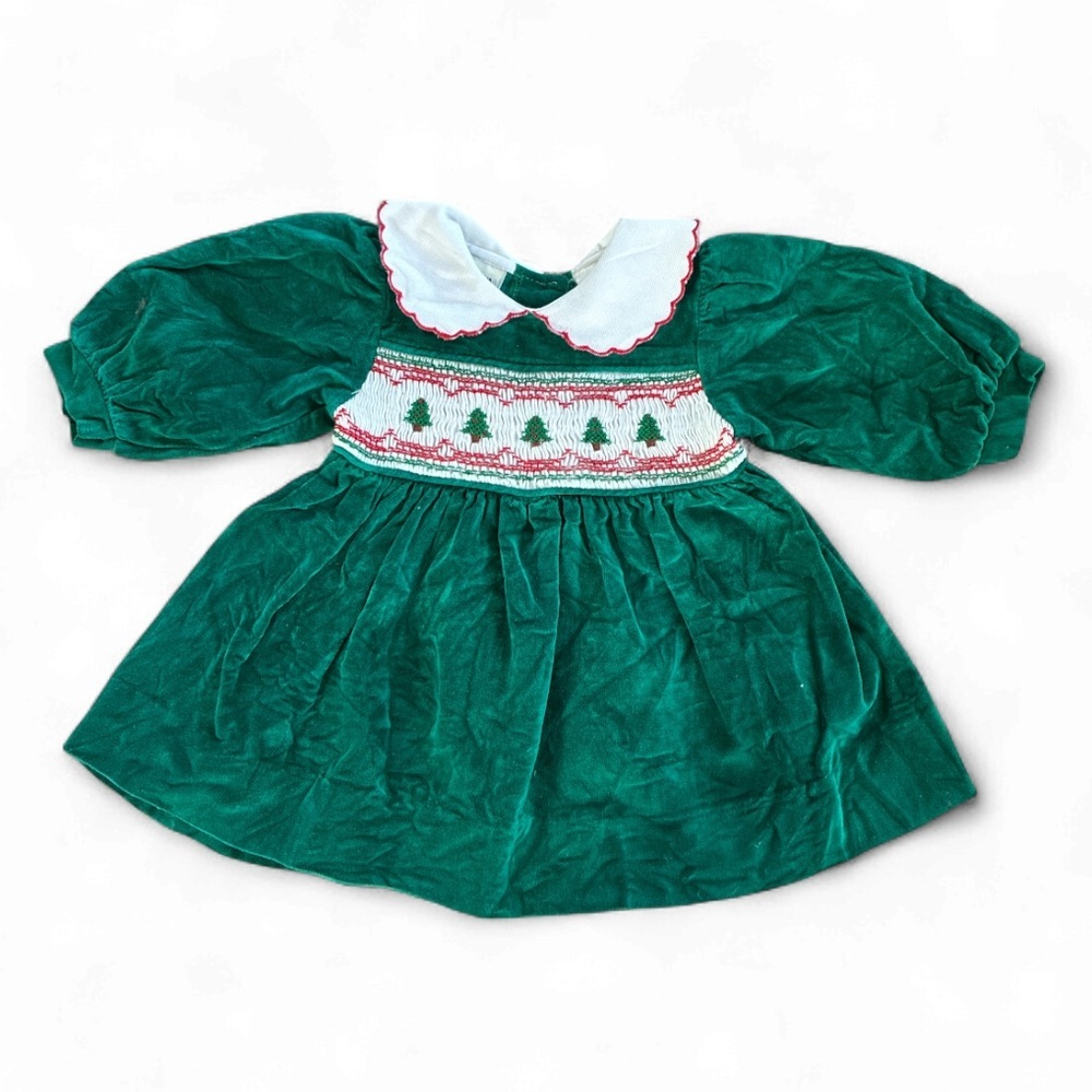 Polly Flinders vintage Green Holiday christmas Dress baby 6months
